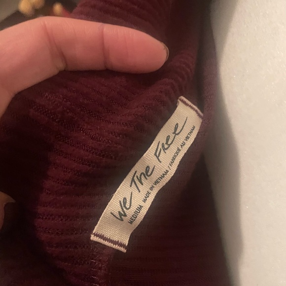 Free People - We The Free-  Burgundy Off-Shoulder Sweater - Picture 4 of 5